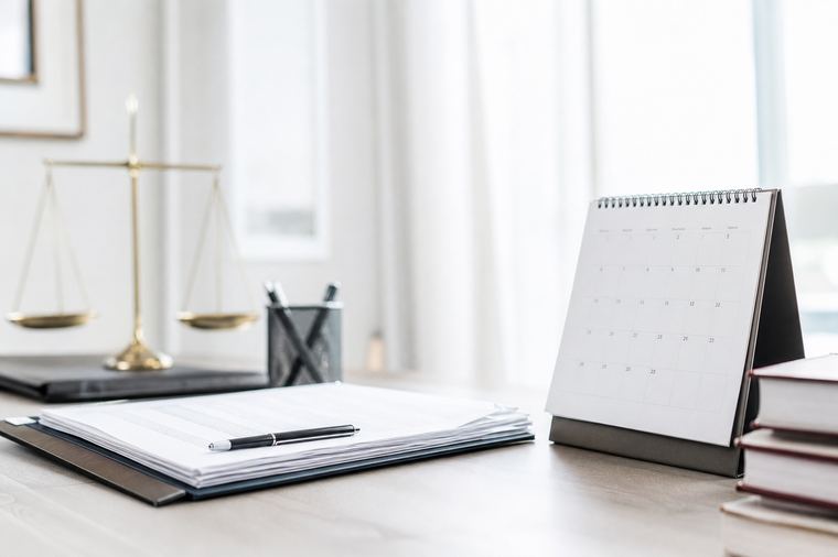 Calendario bianco da parete appeso a una rastrelliera di legno chiaro